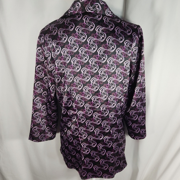 D. J. Summers Purple Satin 3/4 Sleeve Button Down Top Size Medium - Picture 5 of 9